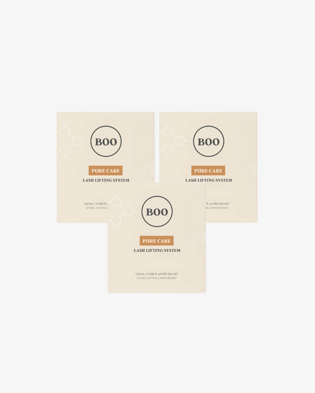 Three boxes of 'BOO' face care products on a white background