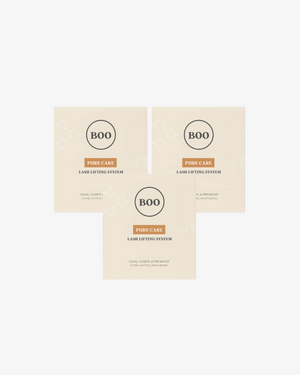 Three boxes of 'BOO' face care products on a white background